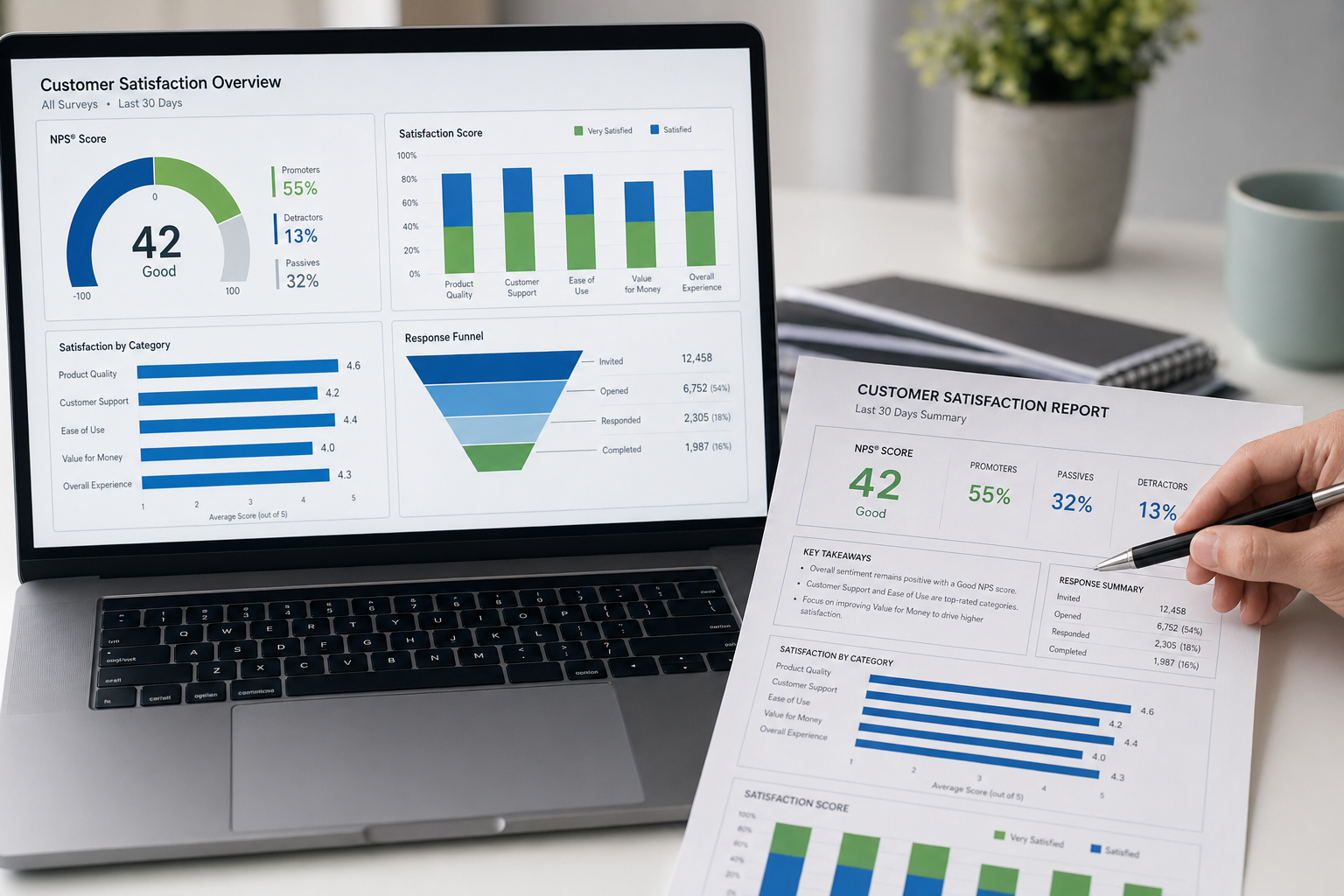 NPS customer satisfaction study — data visualisation with analytics charts