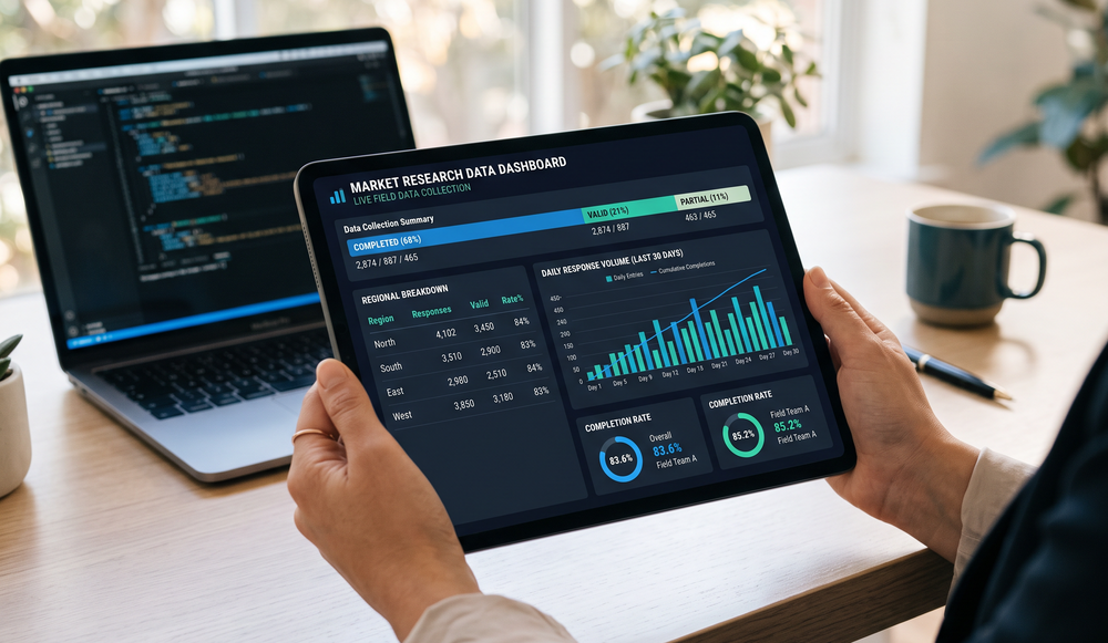 Realtime market research field data collection dashboard