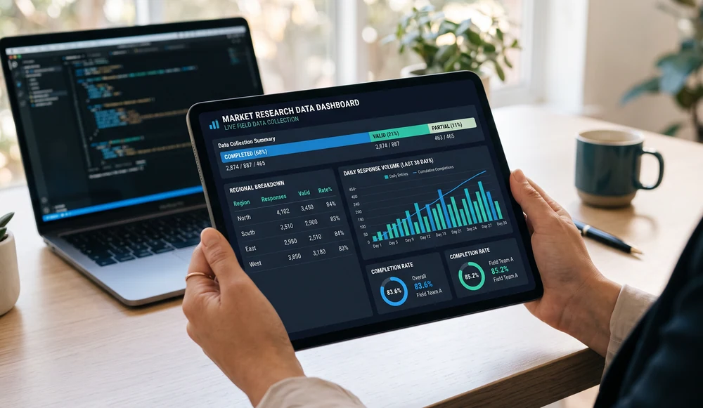 Realtime market research field data collection dashboard