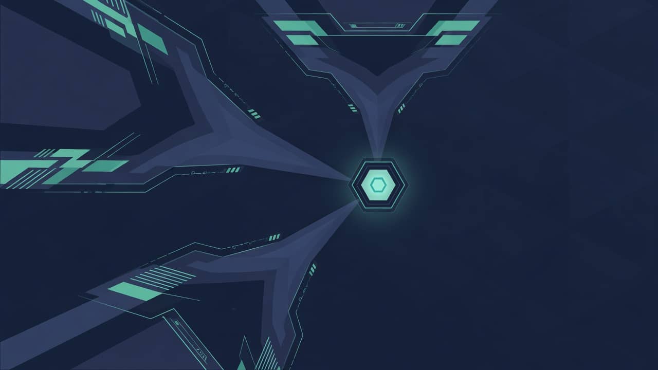 Diagramă abstractă: trei fluxuri de dimensionare care converg, fără cifre