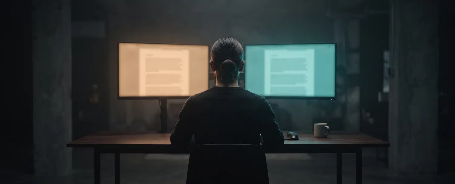 AI Adoption Report Romania 2026 - person facing two screens, the human-or-AI test