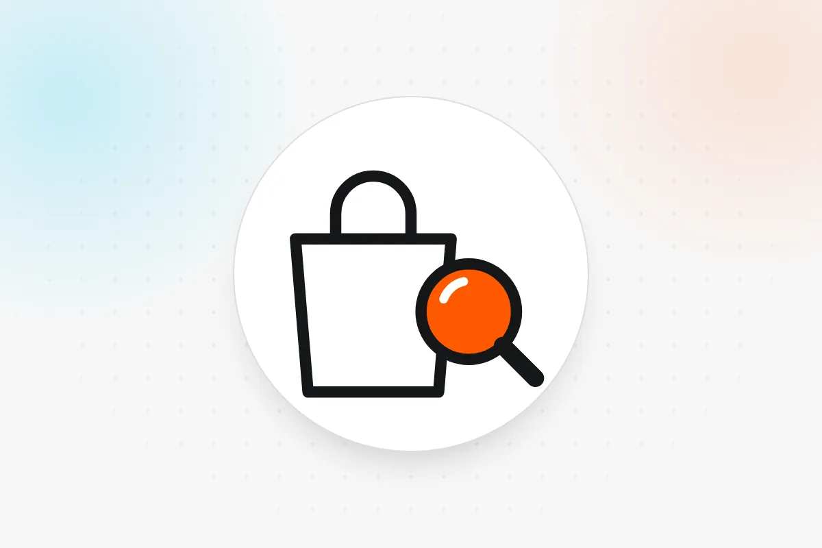Pictogramă mystery shopping: pungă de cumpărături cu lupă