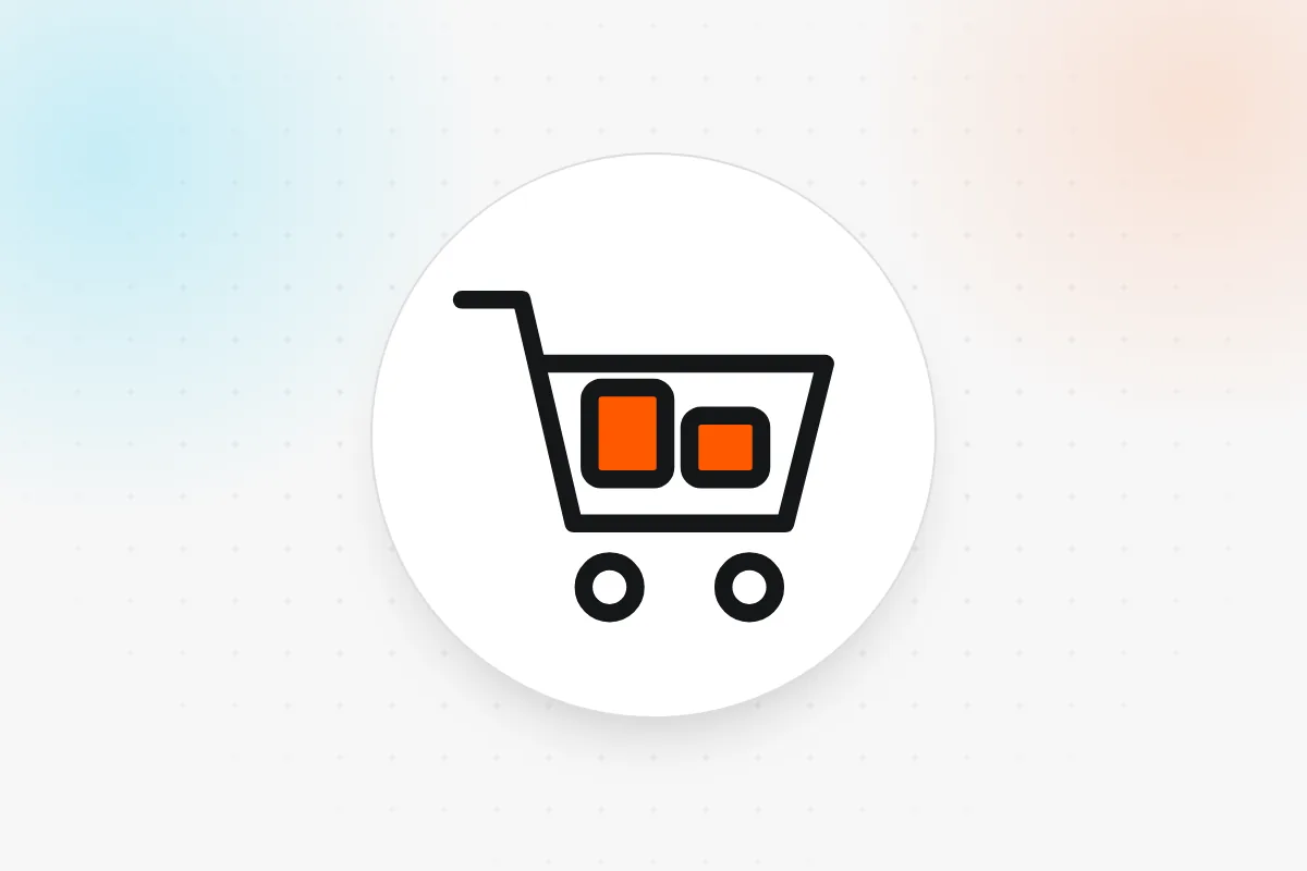 Pictogramă studii de consumator: coș de cumpărături cu produse